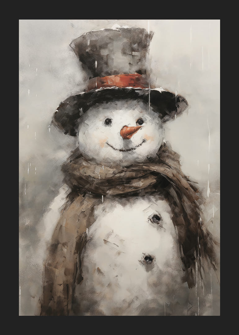 Illusztrált hóember cilinderrel és barna sállal-12