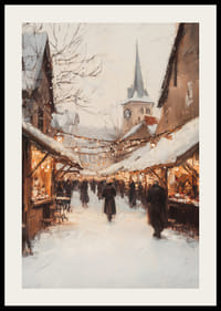 Festett téli piac hófödte standokkal és fényfüzérekkel-2