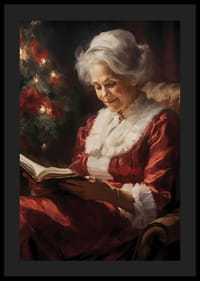 Gemälde einer älteren Frau im roten Kleid, die am Weihnachtsbaum ein Buch liest-4