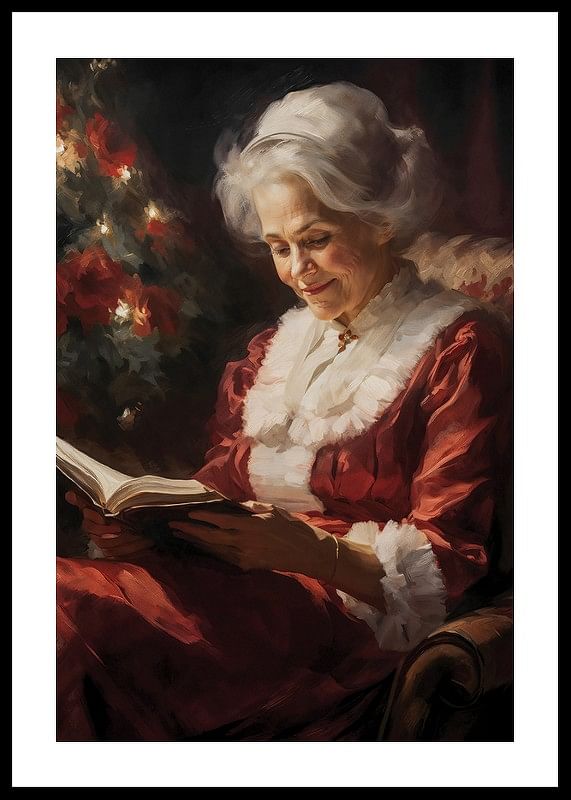 Poster with a painting of Santa Claus reading a book-12