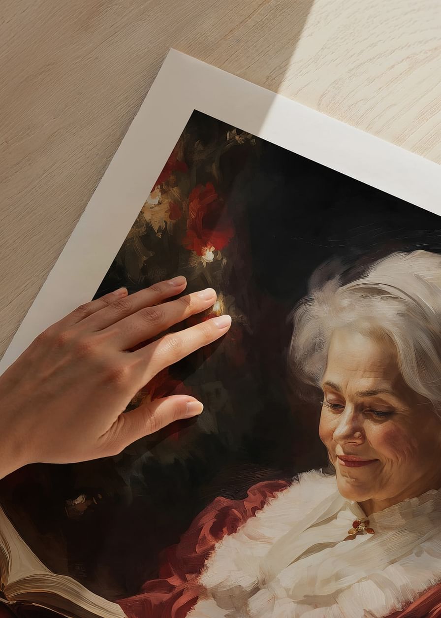 Poster with a painting of Santa Claus reading a book-12