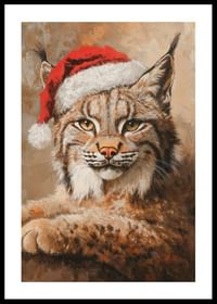 Poster met een schilderij van een lynx in kerstmuts-0