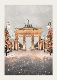 Poster met Brandenburger Tor in winterlandschap, sneeuw en kerstbomen-3