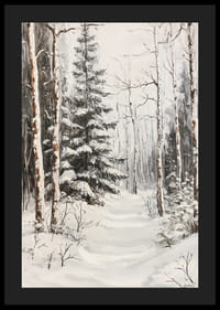 Chemin d'hiver peint parmi les sapins enneigés et les troncs de bouleaux-4