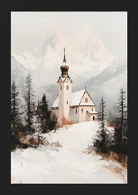 Church in winter landscape with snow-covered alpine peaks in the background-5