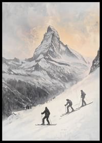 Poster mit einem Gemälde von Skifahrern am Matterhorn-2