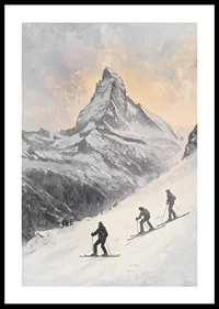 Illustration of three skiers against Matterhorn in winter landscape-0