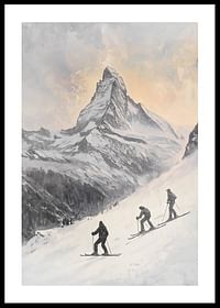Poster mit einem Gemälde von Skifahrern am Matterhorn-0