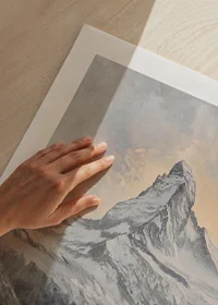 Illustration of three skiers against Matterhorn in winter landscape-9