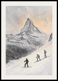 Illustration of three skiers against Matterhorn in winter landscape-2