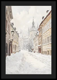 Painted city street with snow and historic buildings in winter light-4