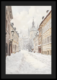 Stradă pictată a orașului cu zăpadă și clădiri istorice în lumina iernii-4