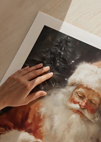 Illustrated Santa with book in front of fir tree and soft light-9