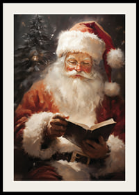 Illustrated Santa with book in front of fir tree and soft light-2