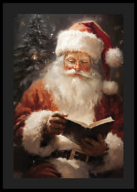 Illusztrált Mikulás könyvvel fenyőfa és lágy fény előtt-4