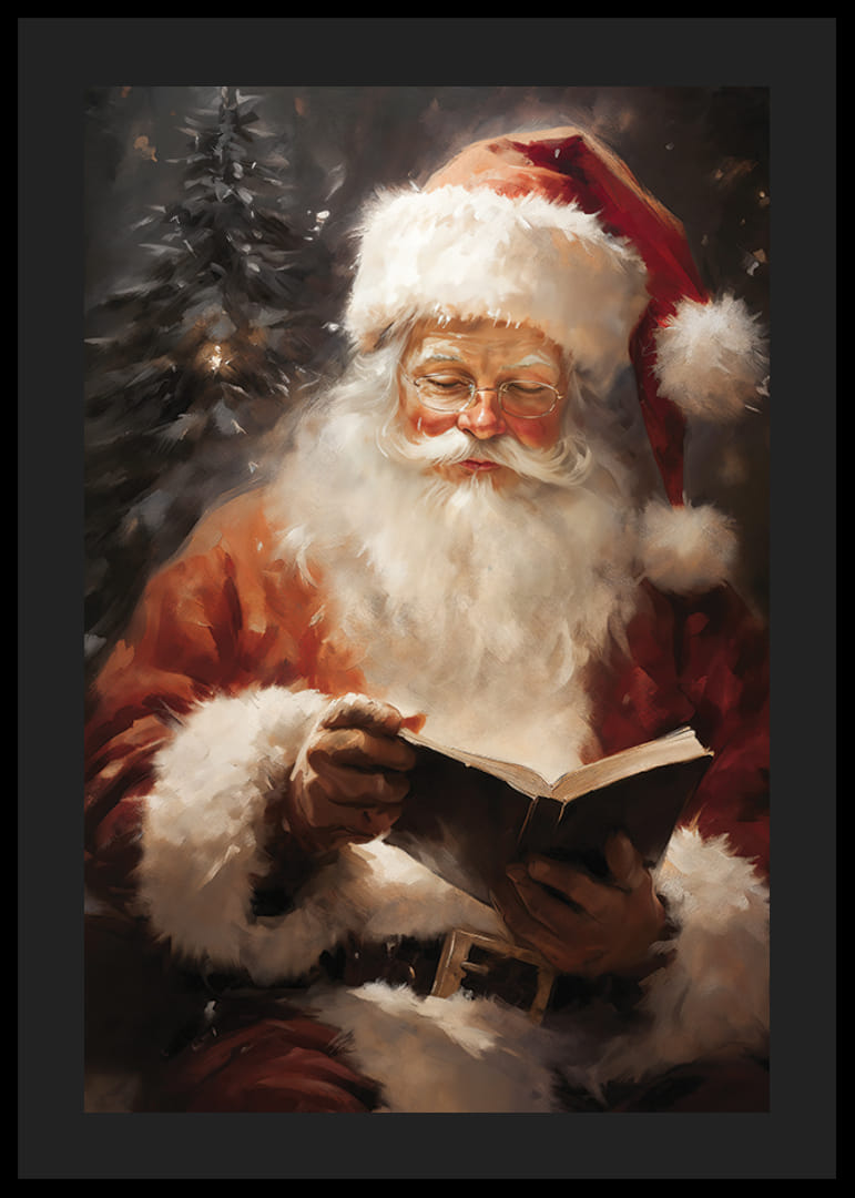 Illusztrált Mikulás könyvvel fenyőfa és lágy fény előtt-12