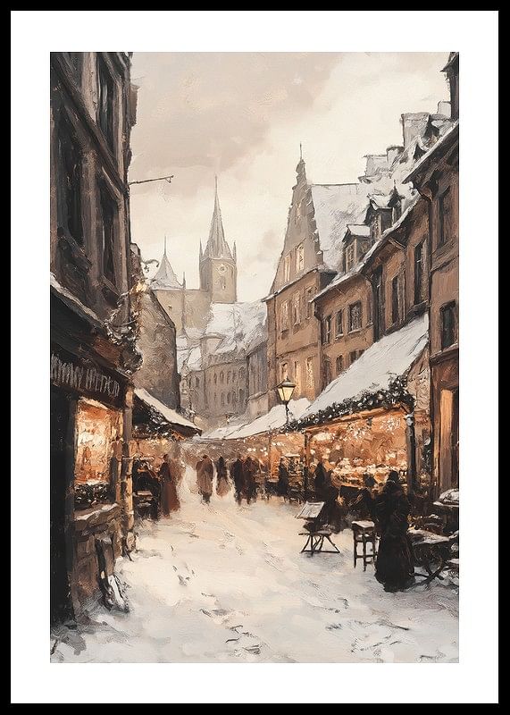 Poster with a painting of a winter market with warm lighting-12