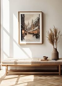 Poster with a painting of a winter market with warm lighting-4