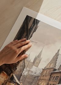 Poster with a painting of a winter market with warm lighting-5