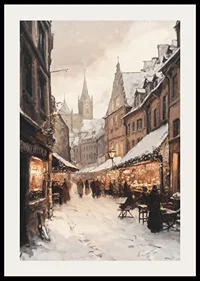 Painted winter town with Christmas market and snow-covered houses-2