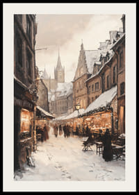 Città invernale dipinta con mercatino di Natale e case innevate-2