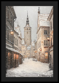 Illustrert vintergate i middelalderby med snøfall-4