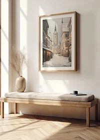 Illustrated winter street in medieval town with snowfall-8
