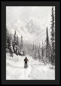 Iliustruotas slidininkas sniegu padengtame miško peizaže, juodai baltas-4