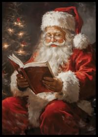 Poster met een schilderij van de Kerstman met een open boek-2