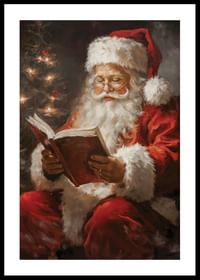 Poster met een schilderij van de Kerstman met een open boek-0