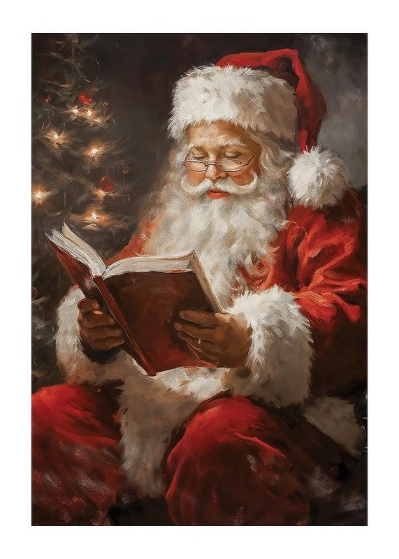 Poster met een schilderij van de Kerstman met een open boek-12