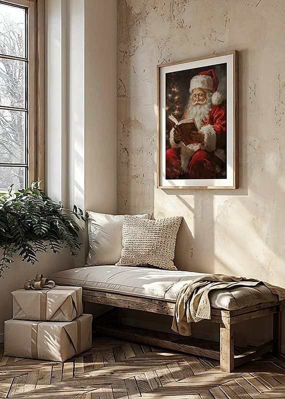 Poster met een schilderij van de Kerstman met een open boek-12