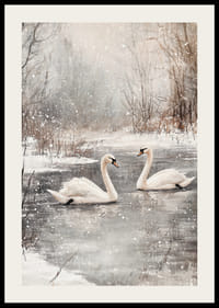 Ilustrație cu două lebede pe un iaz înghețat cu ninsoare-2