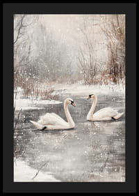 Ilustrație cu două lebede pe un iaz înghețat cu ninsoare-4