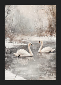 Ilustrație cu două lebede pe un iaz înghețat cu ninsoare-5