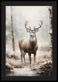 Cerb roșu ilustrat cu coarne mari în pădurea de iarnă-4