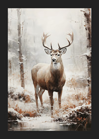 Illustrated red deer with large antlers in winter forest-5