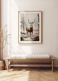 Illustrated red deer with large antlers in winter forest-8