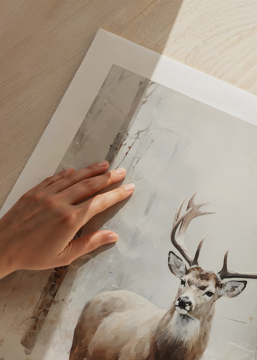 Illustrated red deer with large antlers in winter forest-12