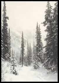 Affiche avec une peinture représentant un chemin enneigé à travers une forêt-2