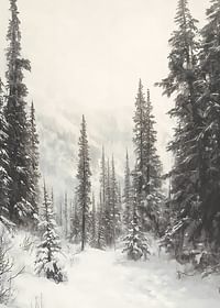 Affiche avec une peinture représentant un chemin enneigé à travers une forêt-3
