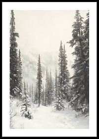 Affiche avec une peinture représentant un chemin enneigé à travers une forêt-0