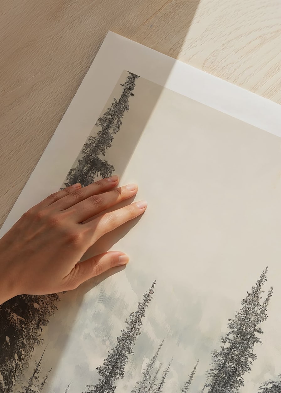 Sentier hivernal illustré à travers une forêt d'épicéas enneigée dans le brouillard-12