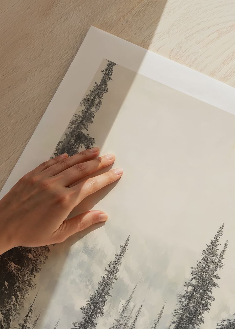Affiche avec une peinture représentant un chemin enneigé à travers une forêt-12