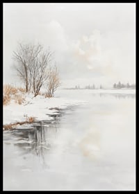 Winter landscape with frozen trees and ice on the riverbank-6