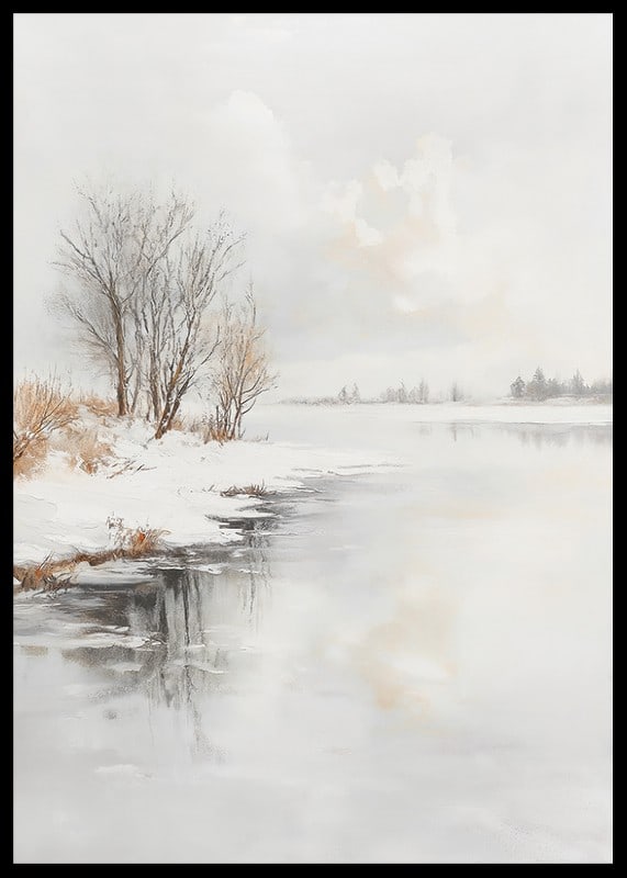 Winter landscape with frozen trees and ice on the riverbank-12