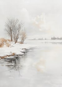Winter landscape with frozen trees and ice on the riverbank-7