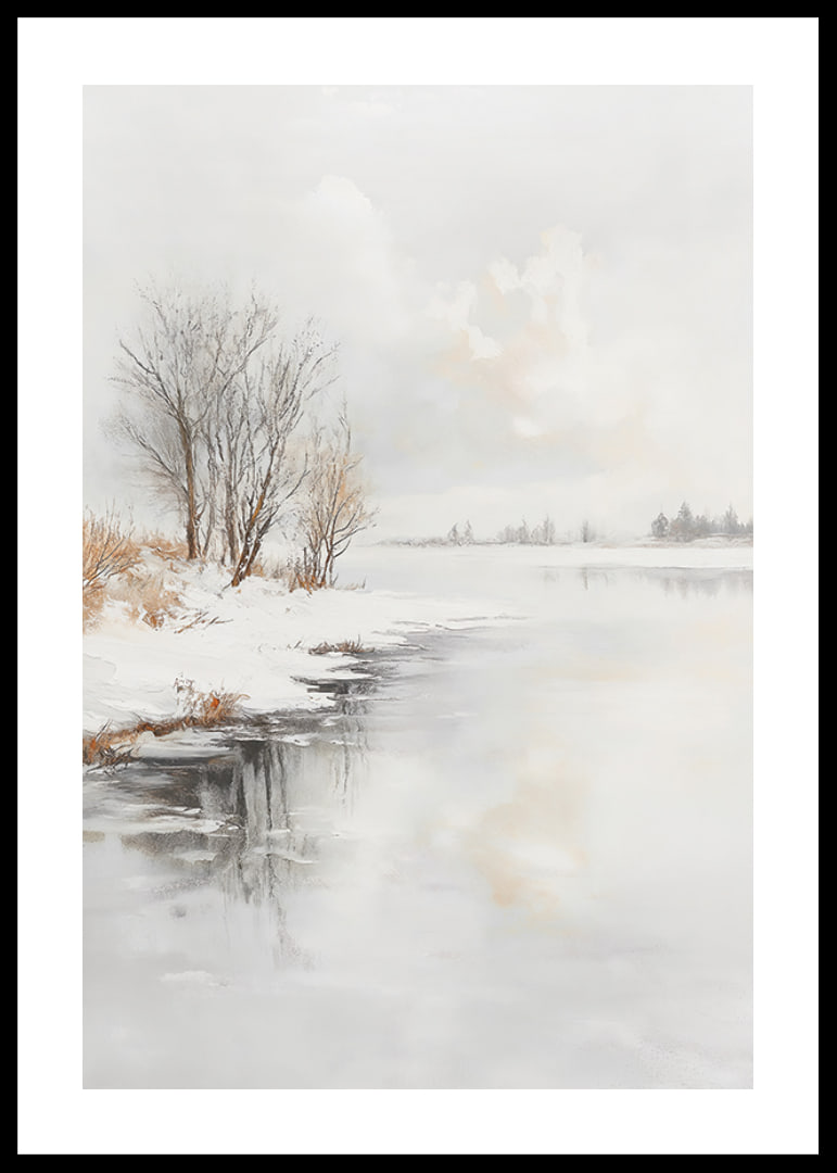 Winter landscape with frozen trees and ice on the riverbank-12