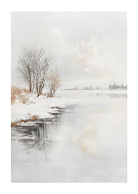 Winter landscape with frozen trees and ice on the riverbank-1