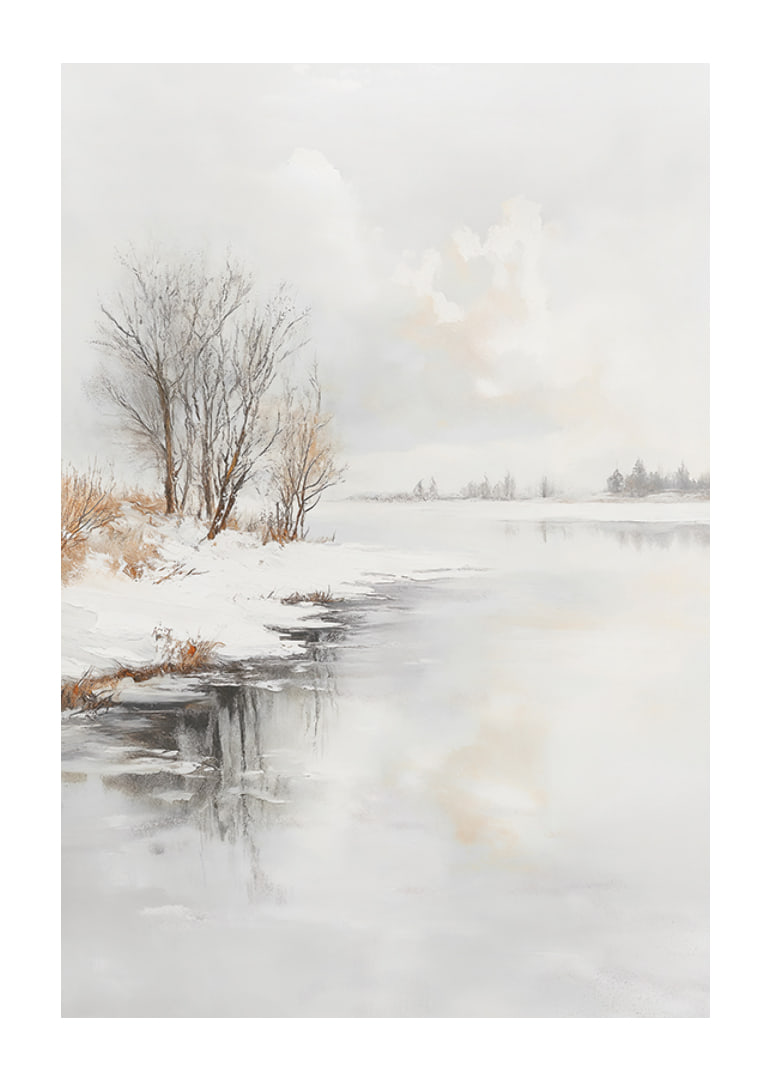 Winter landscape with frozen trees and ice on the riverbank-12